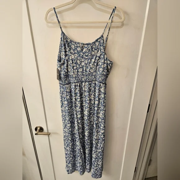 NWT - Lucky Brand Viscose Stretch Blue Floral Smocked Waist Maxi Dress - XL - Picture 12 of 15
